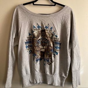 Lion Print Long Sleeve Pullover Sweater